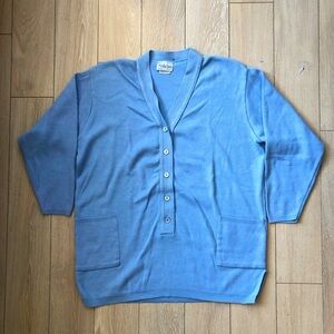 Vintage Felicia Pocket Cotton Sweater in Light Blue Made in Canada